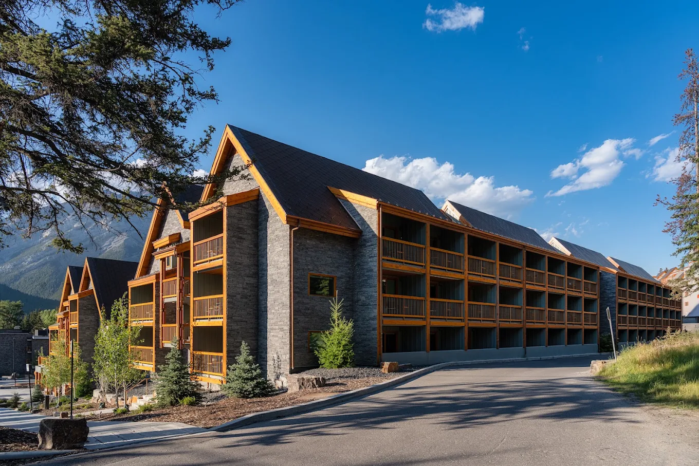 Otter Hotel timber-framed building along the forest edge
